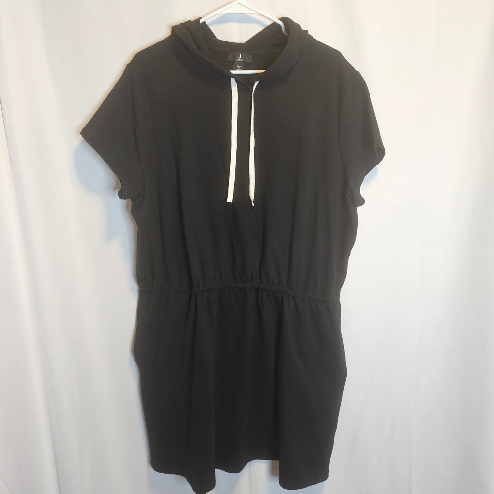 Jason Wu Short Sleeve Hoodie Dress Drawstring Pockets Black 1XP Womens